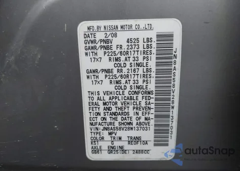 2008 Nissan Rogue Sl z USA, uszkodzony, nr VIN JN8AS58V28W137031